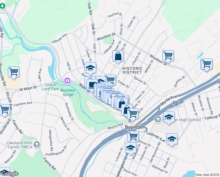 map of restaurants, bars, coffee shops, grocery stores, and more near 606 Birch Street in Boonton