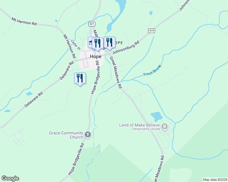 map of restaurants, bars, coffee shops, grocery stores, and more near 409 Great Meadows Road in Blairstown