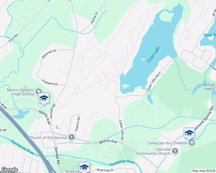 map of restaurants, bars, coffee shops, grocery stores, and more near 22 Overlook Drive in Denville