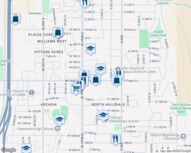map of restaurants, bars, coffee shops, grocery stores, and more near 967 South Courtyard Lane in Centerville