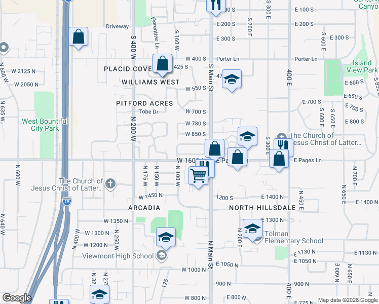 map of restaurants, bars, coffee shops, grocery stores, and more near in Bountiful