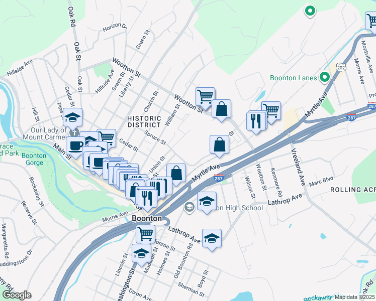 map of restaurants, bars, coffee shops, grocery stores, and more near 330 Division Street in Boonton