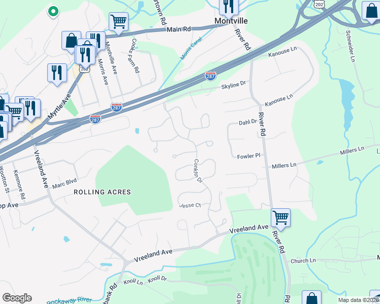map of restaurants, bars, coffee shops, grocery stores, and more near 4 Eugene Drive in Montville