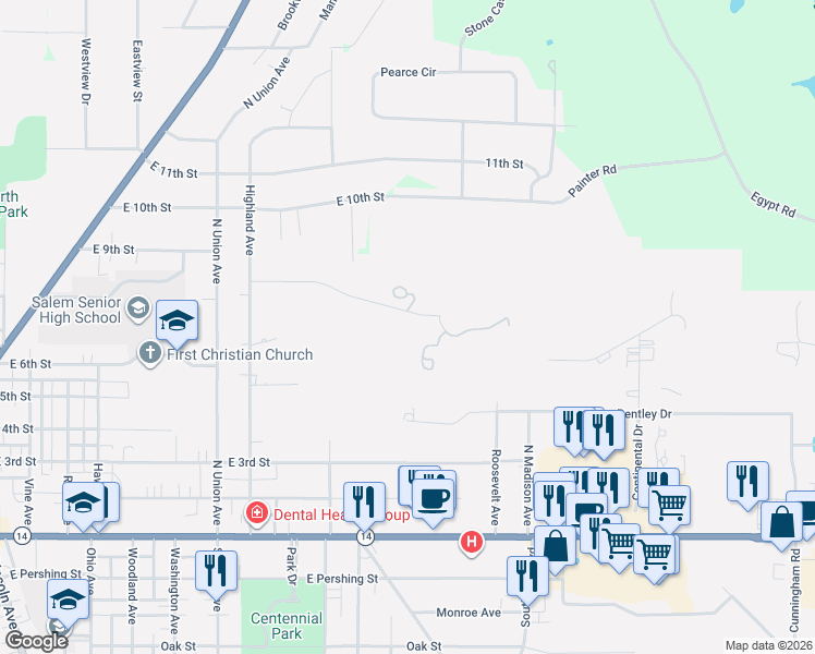 map of restaurants, bars, coffee shops, grocery stores, and more near 1881 Quaker Lane in Salem