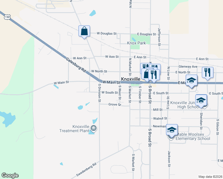 map of restaurants, bars, coffee shops, grocery stores, and more near 200-298 West South Street in Knoxville