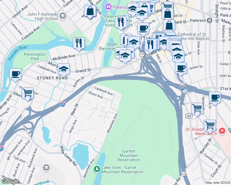 map of restaurants, bars, coffee shops, grocery stores, and more near 149 Summit Street in Paterson