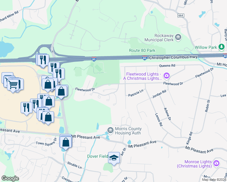 map of restaurants, bars, coffee shops, grocery stores, and more near 154 Hawthorne Court in Rockaway