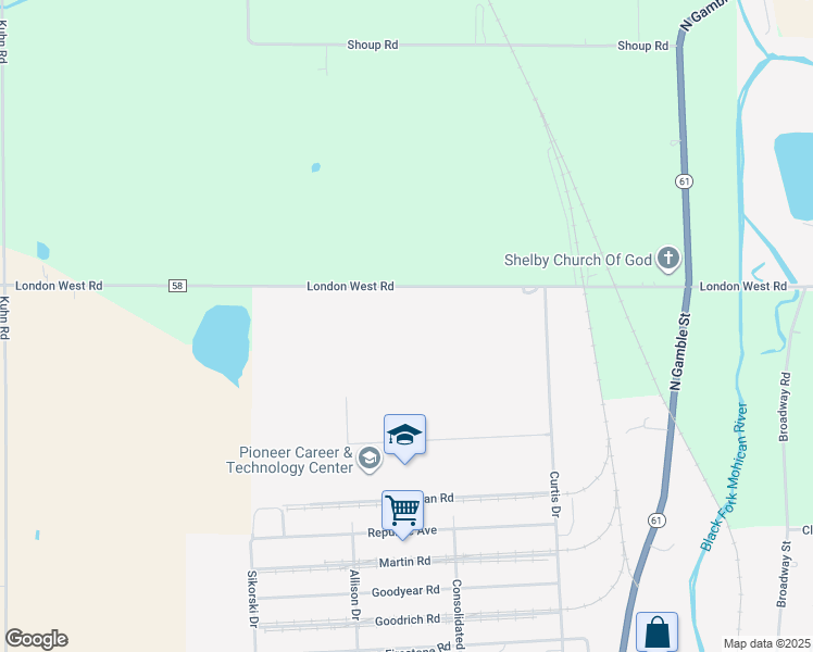 map of restaurants, bars, coffee shops, grocery stores, and more near in Shelby