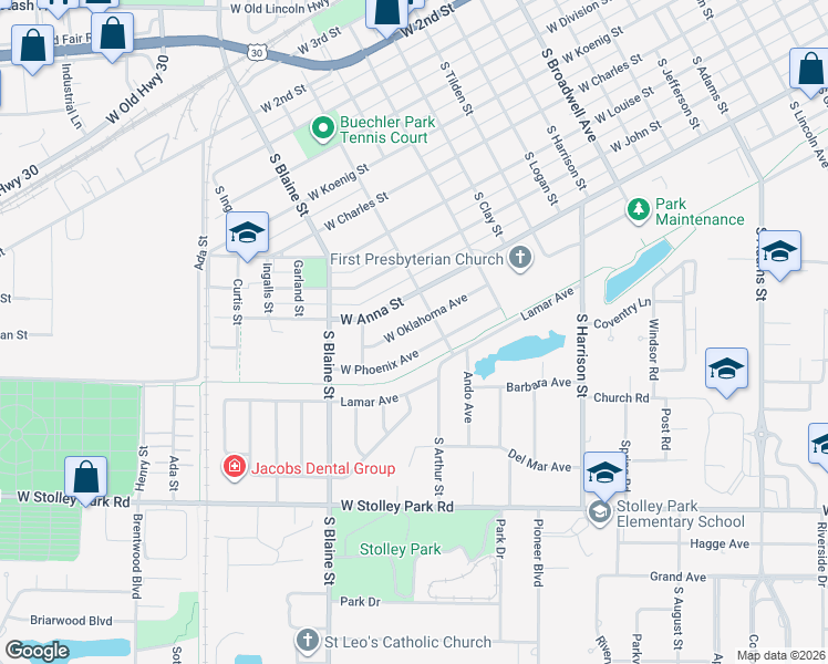 map of restaurants, bars, coffee shops, grocery stores, and more near 2415 West Oklahoma Avenue in Grand Island