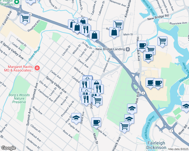 map of restaurants, bars, coffee shops, grocery stores, and more near 10 Zabriskie Street in Hackensack