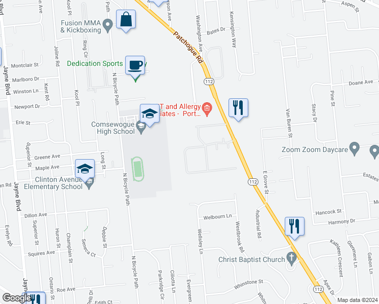 map of restaurants, bars, coffee shops, grocery stores, and more near 85 Glen Hollow Drive in Port Jefferson Station