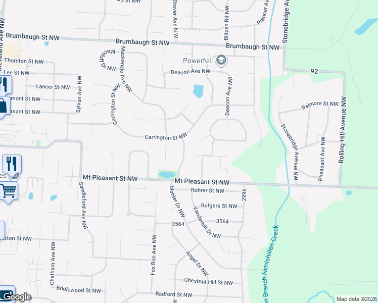 map of restaurants, bars, coffee shops, grocery stores, and more near 2354 Kinross Circle in North Canton
