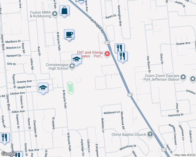 map of restaurants, bars, coffee shops, grocery stores, and more near 90 Glen Hollow Drive in Port Jefferson Station