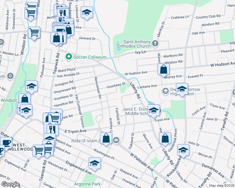 map of restaurants, bars, coffee shops, grocery stores, and more near 154 Belmont Street in Englewood