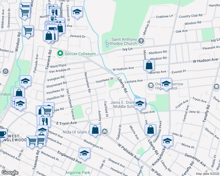 map of restaurants, bars, coffee shops, grocery stores, and more near 154 Belmont Street in Englewood