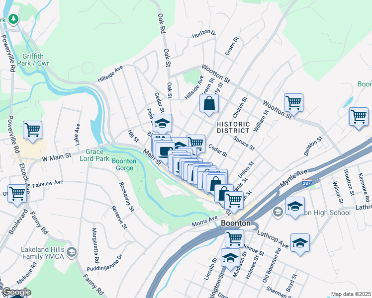 map of restaurants, bars, coffee shops, grocery stores, and more near 218 Liberty Street in Boonton