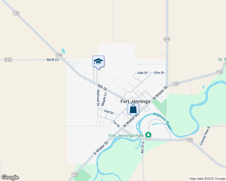 map of restaurants, bars, coffee shops, grocery stores, and more near 260 4th Street in Fort Jennings