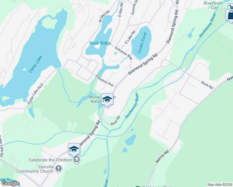 map of restaurants, bars, coffee shops, grocery stores, and more near 344 Diamond Spring Road in Denville