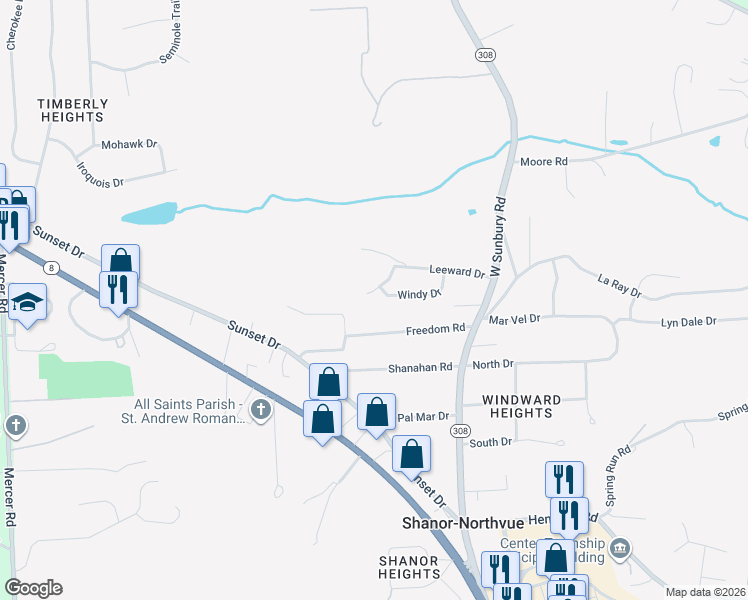 map of restaurants, bars, coffee shops, grocery stores, and more near 206 Gusty Drive in Butler