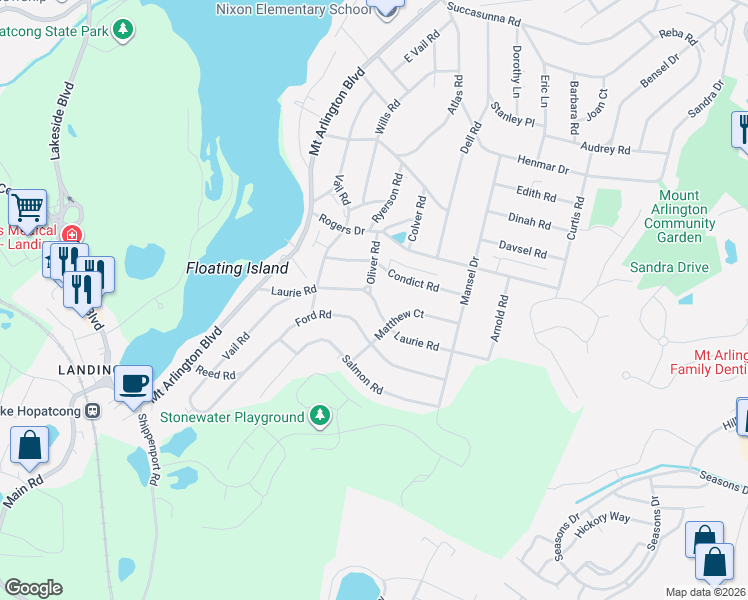 map of restaurants, bars, coffee shops, grocery stores, and more near 33 Laurie Road in Roxbury Township