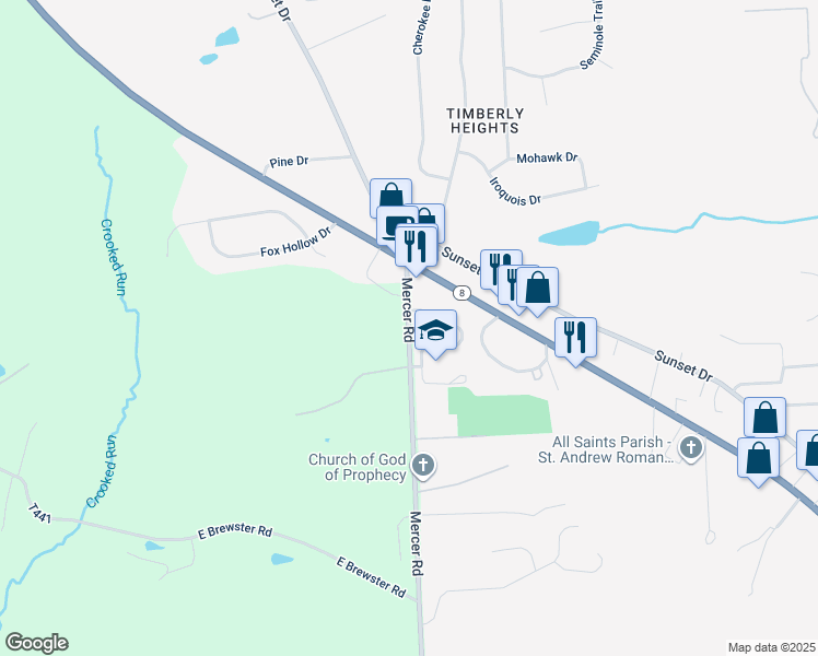 map of restaurants, bars, coffee shops, grocery stores, and more near 950 Mercer Road in Butler