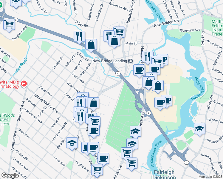 map of restaurants, bars, coffee shops, grocery stores, and more near 35 Jefferson Street in Hackensack