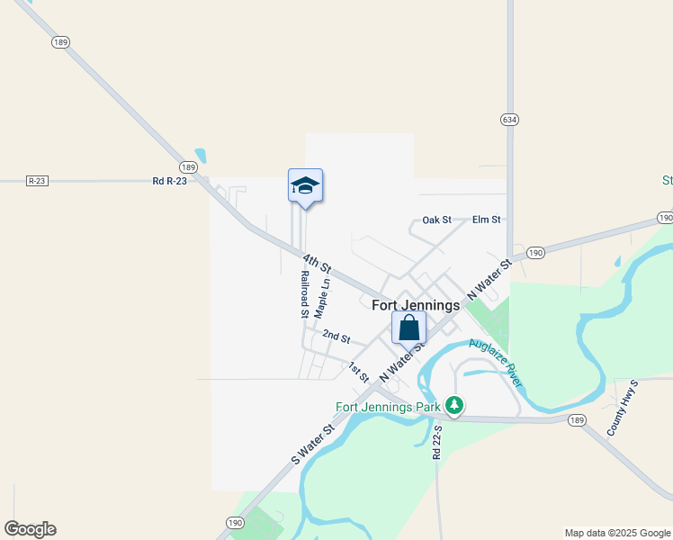 map of restaurants, bars, coffee shops, grocery stores, and more near 260 4th Street in Fort Jennings