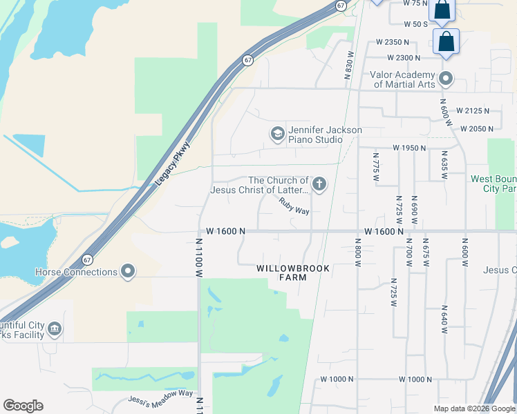 map of restaurants, bars, coffee shops, grocery stores, and more near 1695 North Olsen Way in West Bountiful