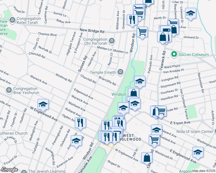 map of restaurants, bars, coffee shops, grocery stores, and more near 270 Briarcliffe Road in Teaneck