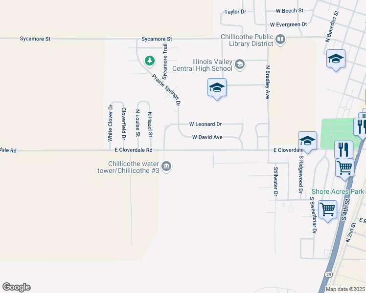map of restaurants, bars, coffee shops, grocery stores, and more near 1717 West Cloverdale Road in Chillicothe