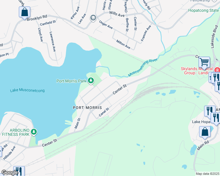 map of restaurants, bars, coffee shops, grocery stores, and more near 586 Main St in Roxbury Township