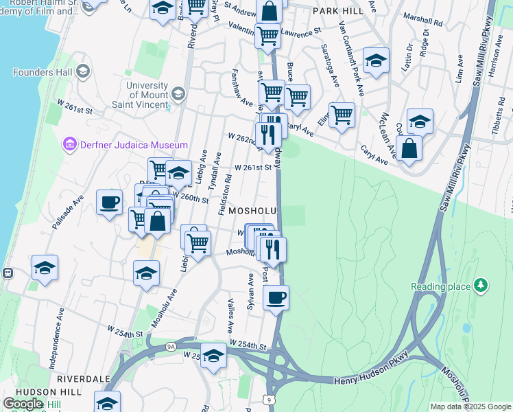 map of restaurants, bars, coffee shops, grocery stores, and more near 220 Whalen Street in Bronx