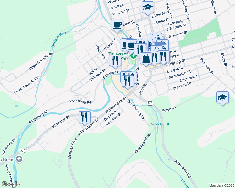 map of restaurants, bars, coffee shops, grocery stores, and more near 382 Reynolds Avenue in Bellefonte