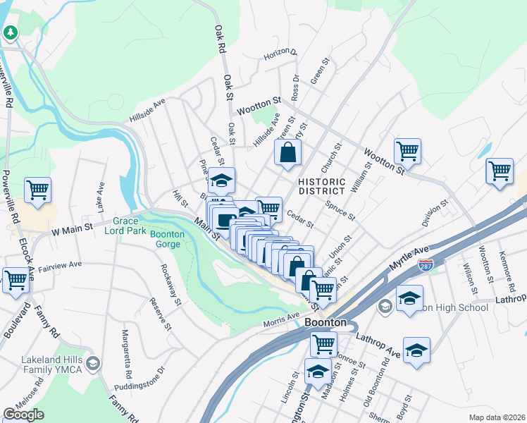 map of restaurants, bars, coffee shops, grocery stores, and more near 218 Liberty Street in Boonton