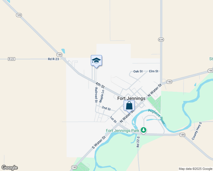 map of restaurants, bars, coffee shops, grocery stores, and more near 260 4th Street in Fort Jennings