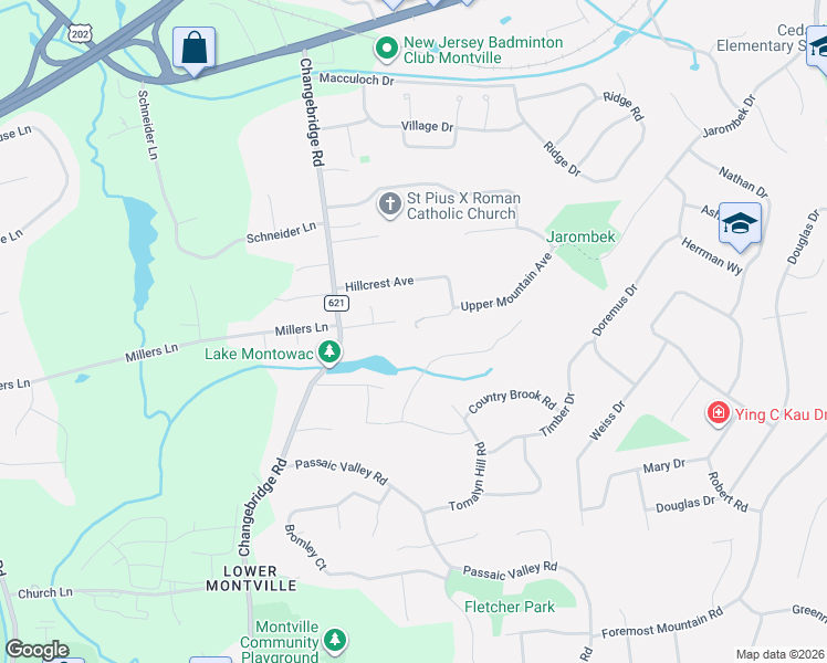 map of restaurants, bars, coffee shops, grocery stores, and more near 17 Mountain Ave in Montville