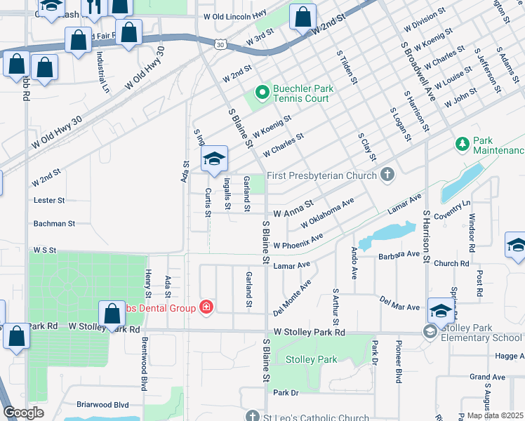 map of restaurants, bars, coffee shops, grocery stores, and more near 650 South Blaine Street in Grand Island