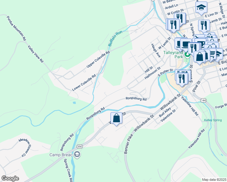 map of restaurants, bars, coffee shops, grocery stores, and more near 947 Halfmoon Street in Bellefonte