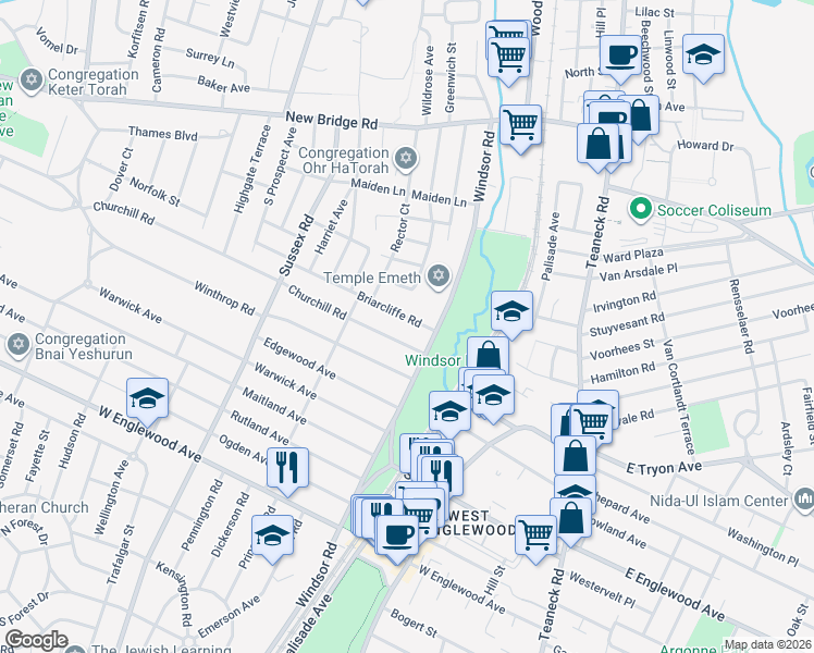 map of restaurants, bars, coffee shops, grocery stores, and more near 270 Briarcliffe Road in Teaneck