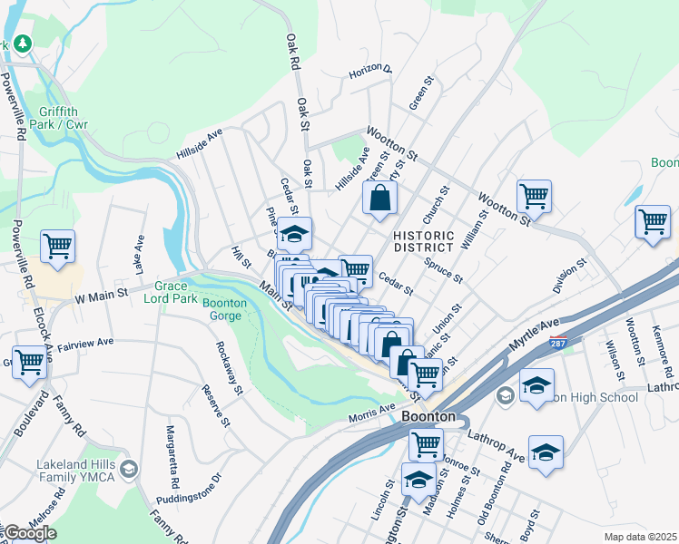 map of restaurants, bars, coffee shops, grocery stores, and more near 218 Liberty Street in Boonton