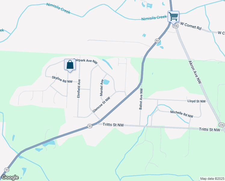 map of restaurants, bars, coffee shops, grocery stores, and more near 11801 Glencoe St NW in Canal Fulton