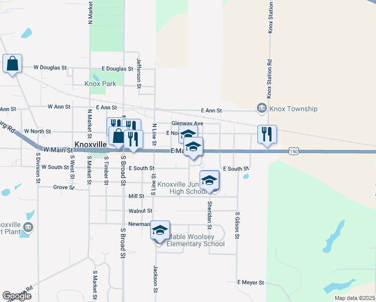 map of restaurants, bars, coffee shops, grocery stores, and more near East Main Street in Knoxville