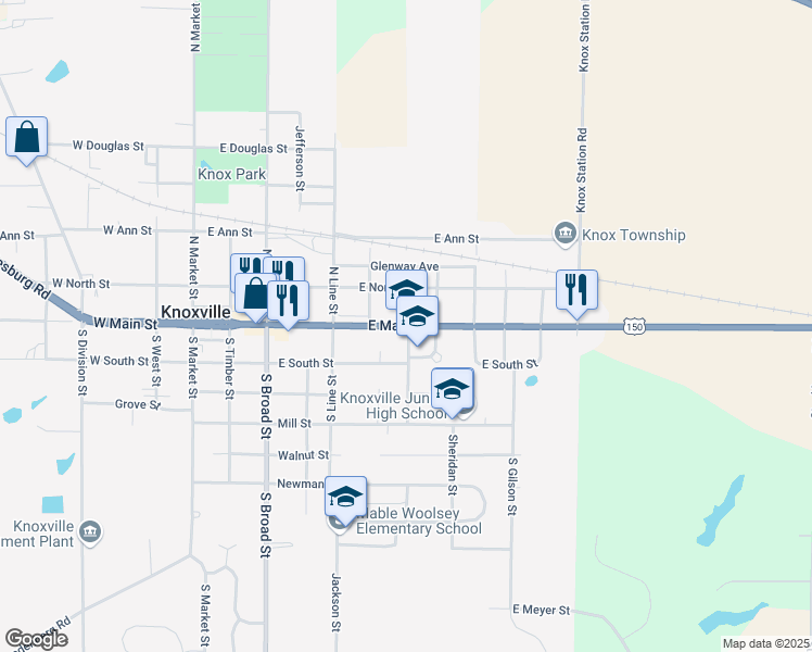 map of restaurants, bars, coffee shops, grocery stores, and more near East Main Street in Knoxville