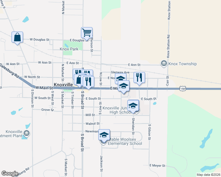 map of restaurants, bars, coffee shops, grocery stores, and more near East Main Street in Knoxville