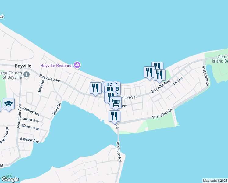 map of restaurants, bars, coffee shops, grocery stores, and more near 3 Charles Place in Bayville