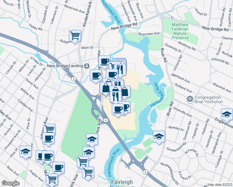 map of restaurants, bars, coffee shops, grocery stores, and more near 244 Hackensack Avenue in Hackensack