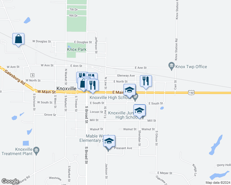 map of restaurants, bars, coffee shops, grocery stores, and more near 499 East Main Street in Knoxville