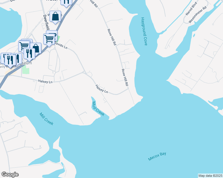 map of restaurants, bars, coffee shops, grocery stores, and more near 48 Halsey Lane in Water Mill