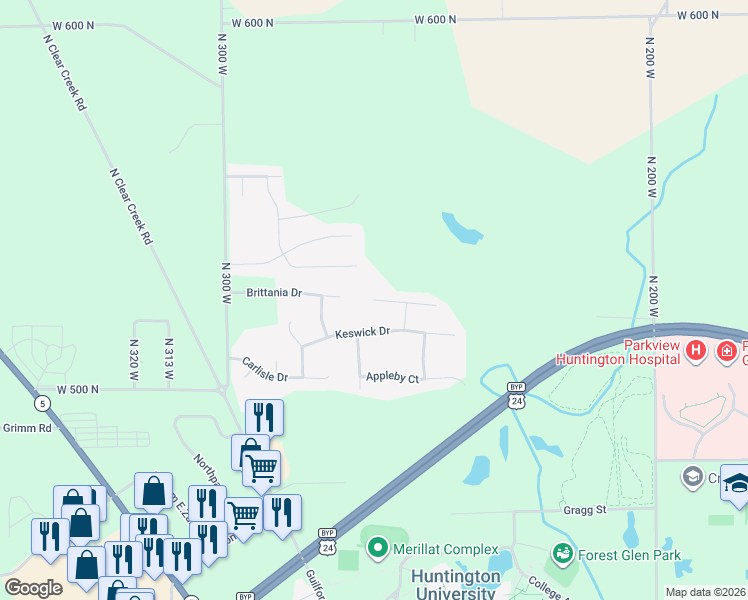 map of restaurants, bars, coffee shops, grocery stores, and more near 700 Bellingham Dr in Huntington