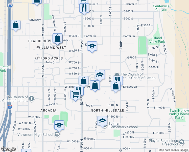 map of restaurants, bars, coffee shops, grocery stores, and more near 895 South Courtyard Lane in Centerville